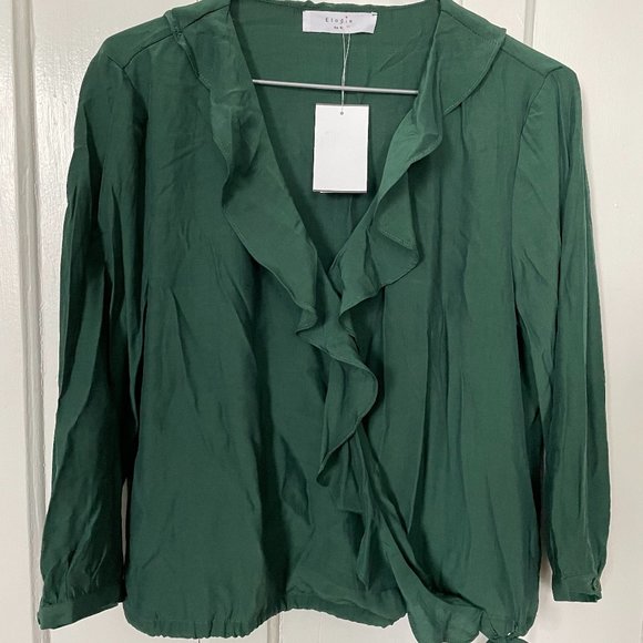 NWT Elodie - Green Faux Wrap Blouse - Picture 1 of 3